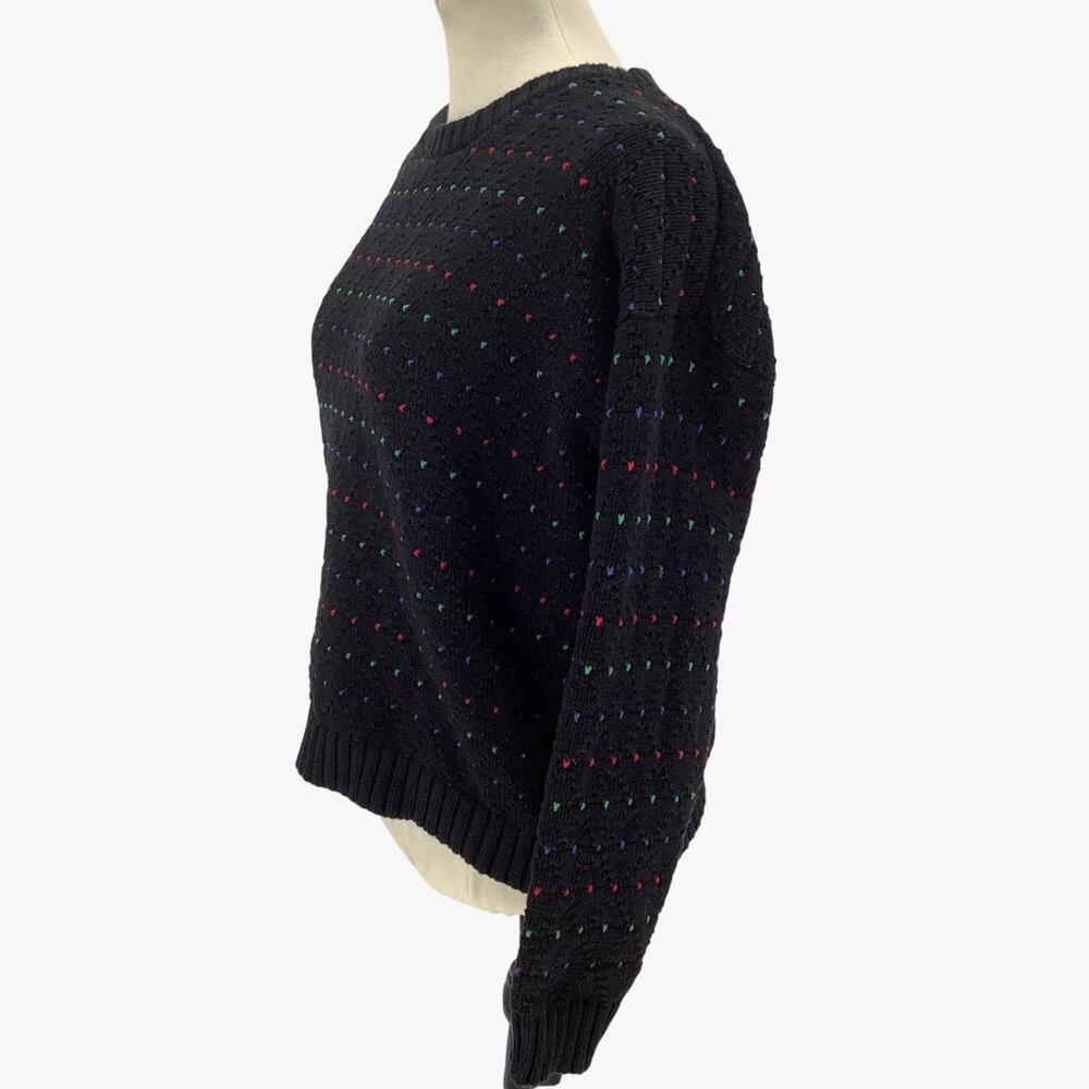 Vintage 90s Navy Knit Crewneck Sweater With Multicolor Dot Pattern Est M - Picture 4 of 4